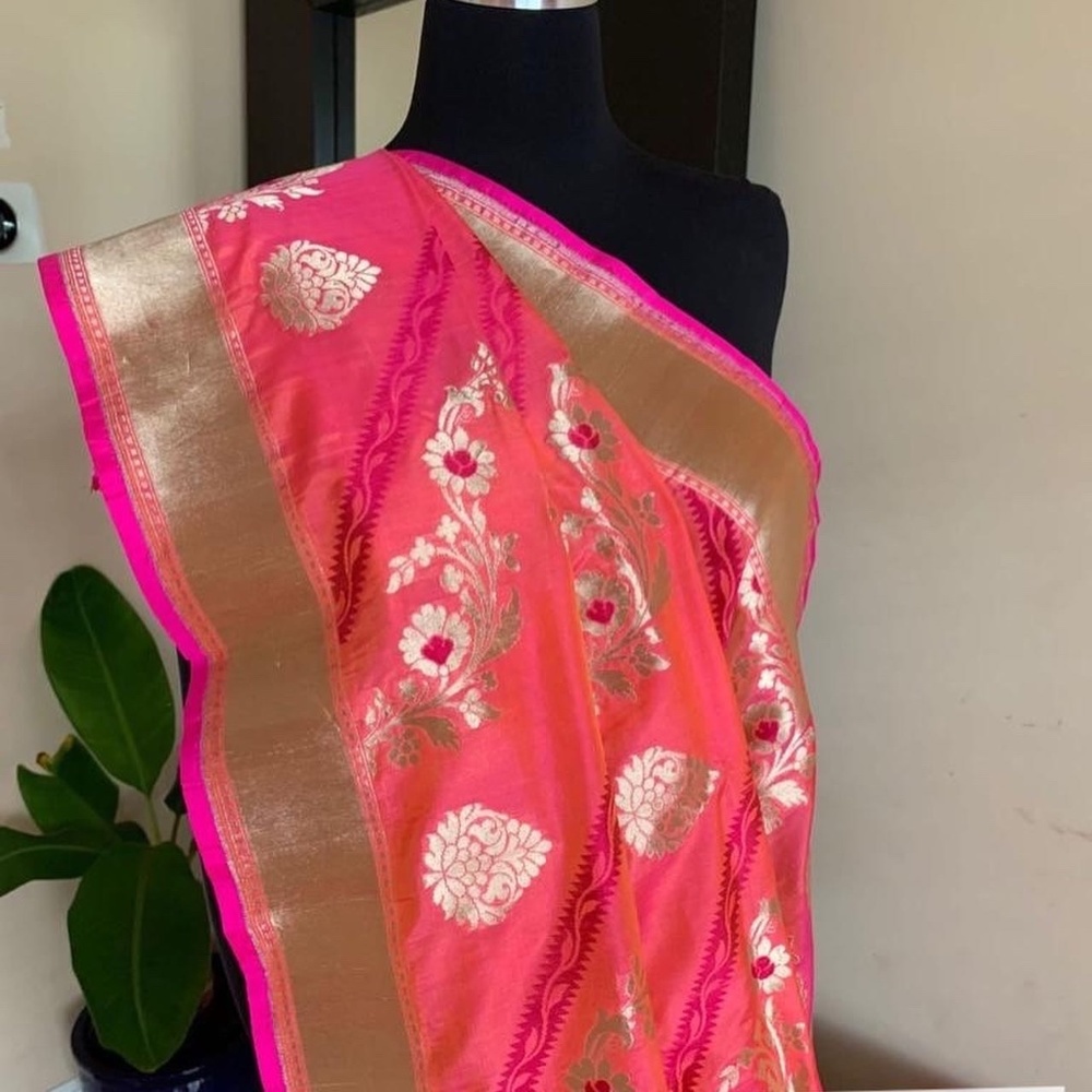 Pure Banarasi silk saree in vibrant pink